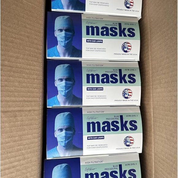 500 ASTM Level 2 Procedural Face Mask with Ear Loops, Box of 500 - Picture 1 of 7